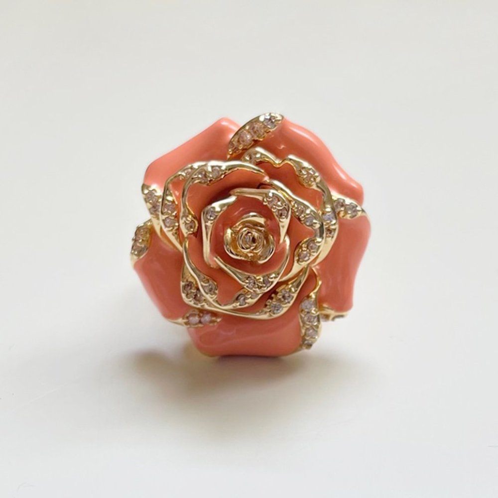 Nordstrom Peach Enamel Rose Crystal Cocktail Ring